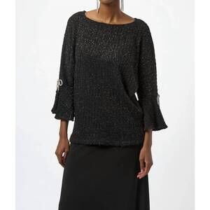 NEW JOSEPH RIBKOFF metallic 3/4 sleeves boxy top in black